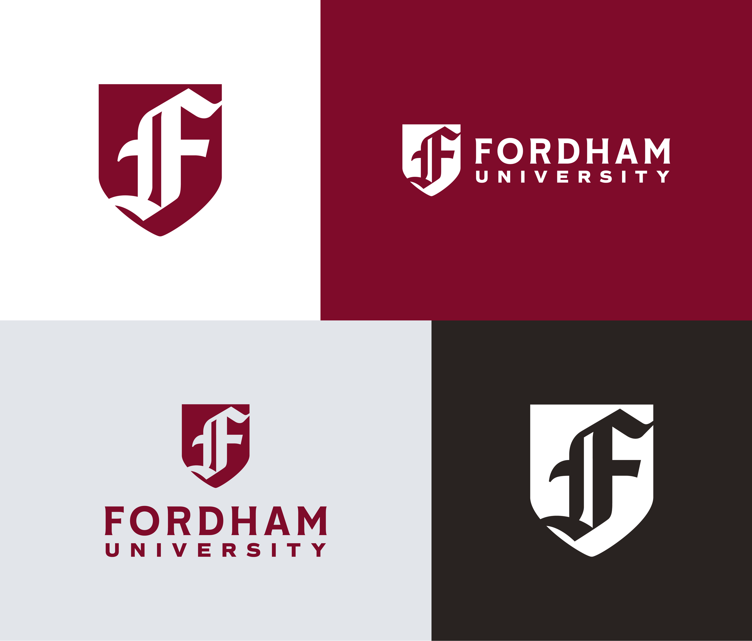 Four versions of the new Fordham logo