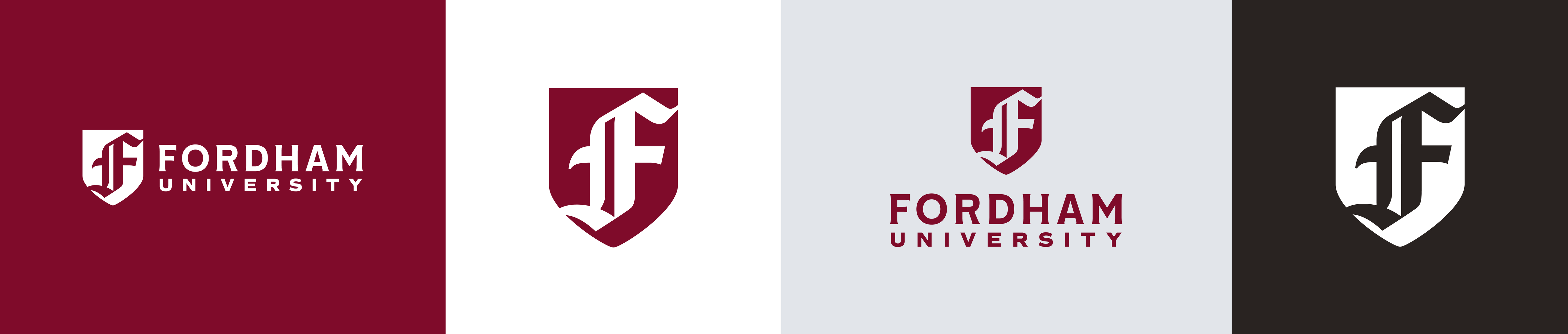 Four versions of the new Fordham logo