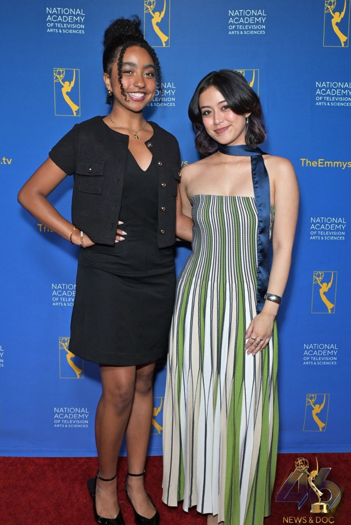 Two Fordham students pose on the Emmys red carpet