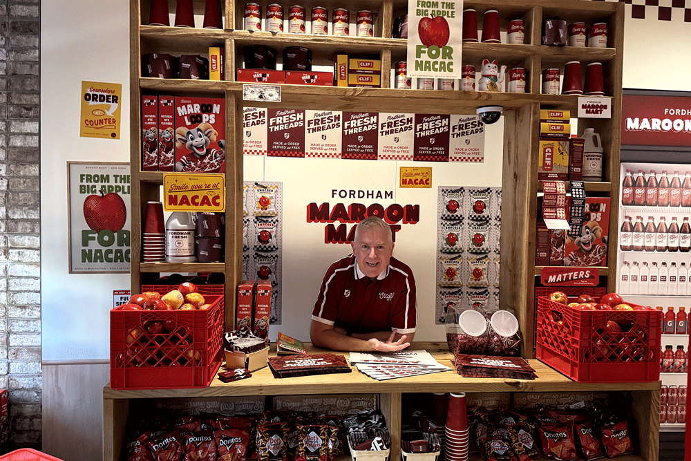 Cashier inside the Maroon Mart behind the counter