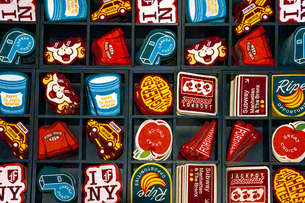Various patches organized for application onto garments