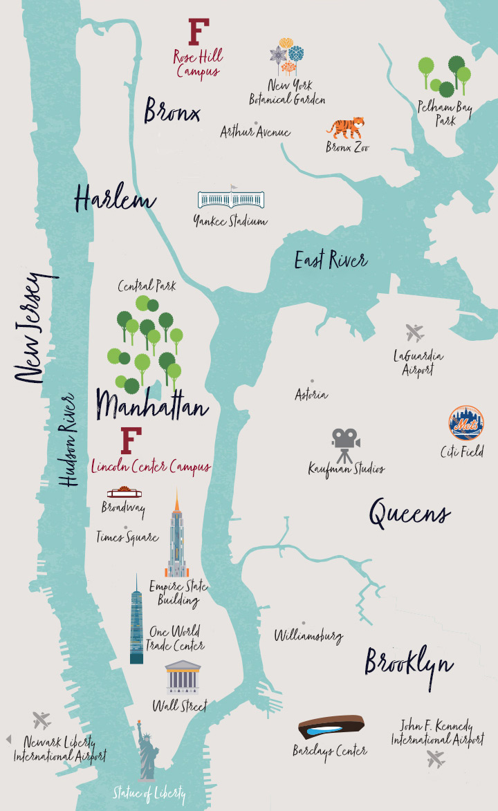 Fordham Campuses in NYC new map