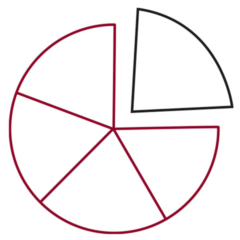 Pie chart showing five slices with one slice being separated