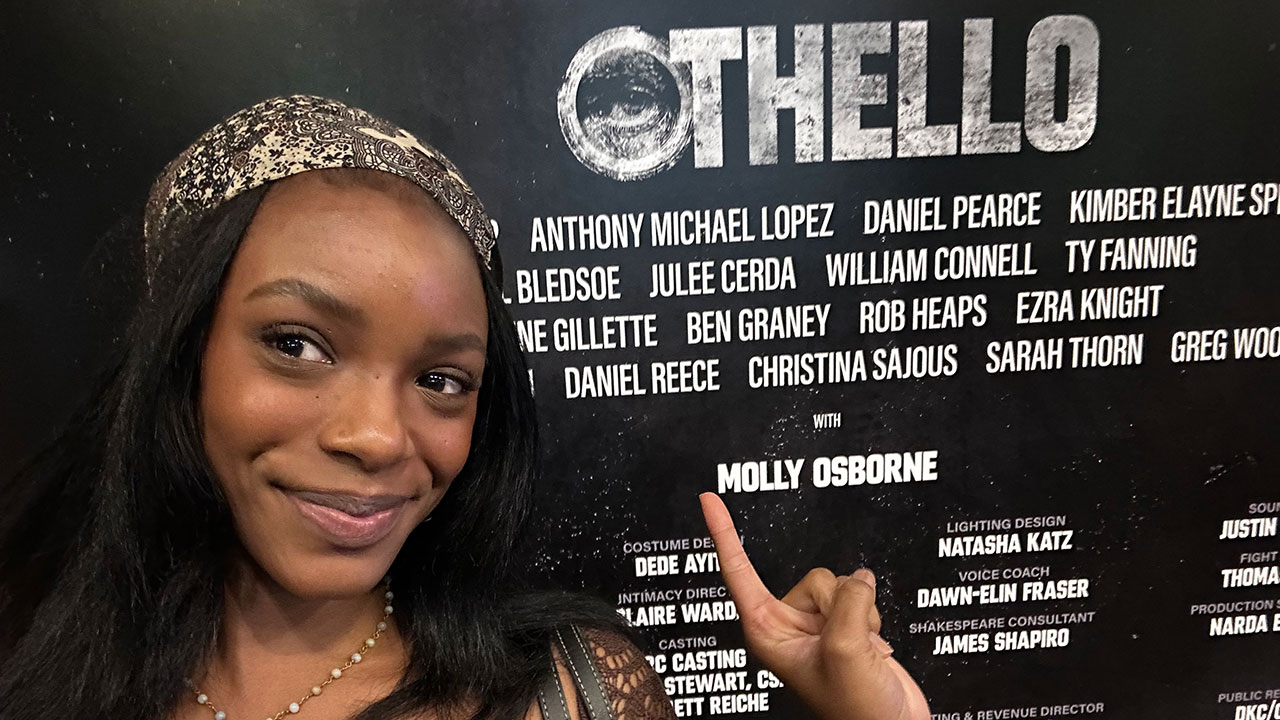 Arden Carethers poses outside of the Barrymore Theatre before Othello on Broadway