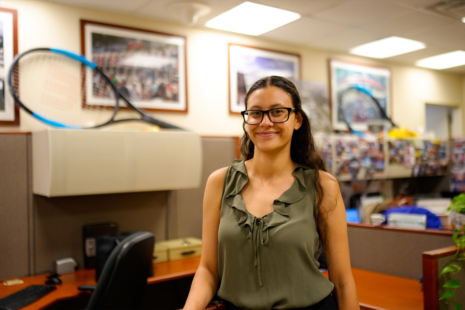 Bianca Ortega stands inside her office at the U.S. Tennis Center