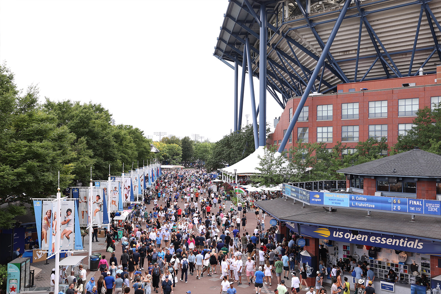 A crowd assembles outside of the U.S. Tennis Center