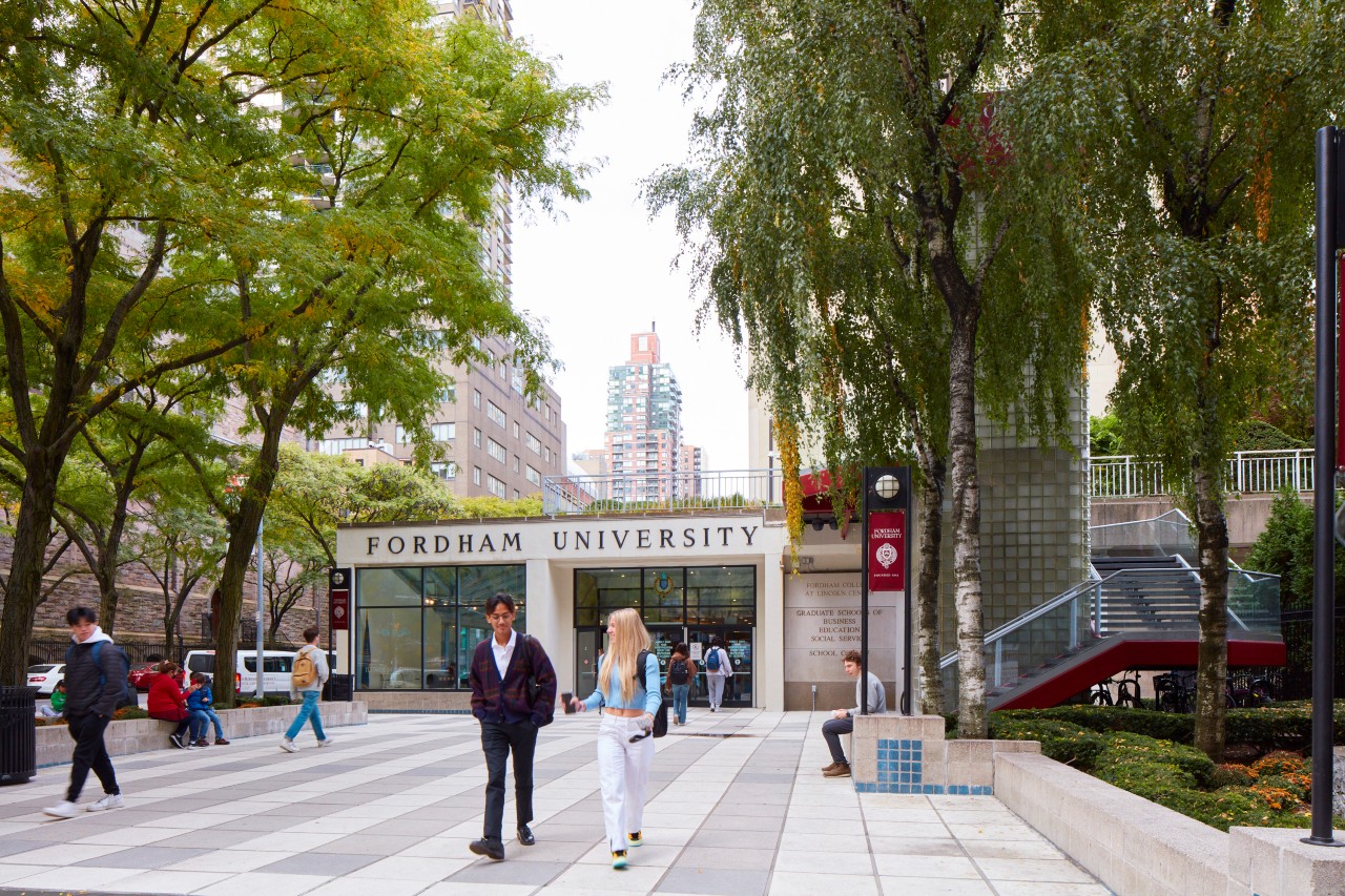 Students walking in front of Lowenstein entrance