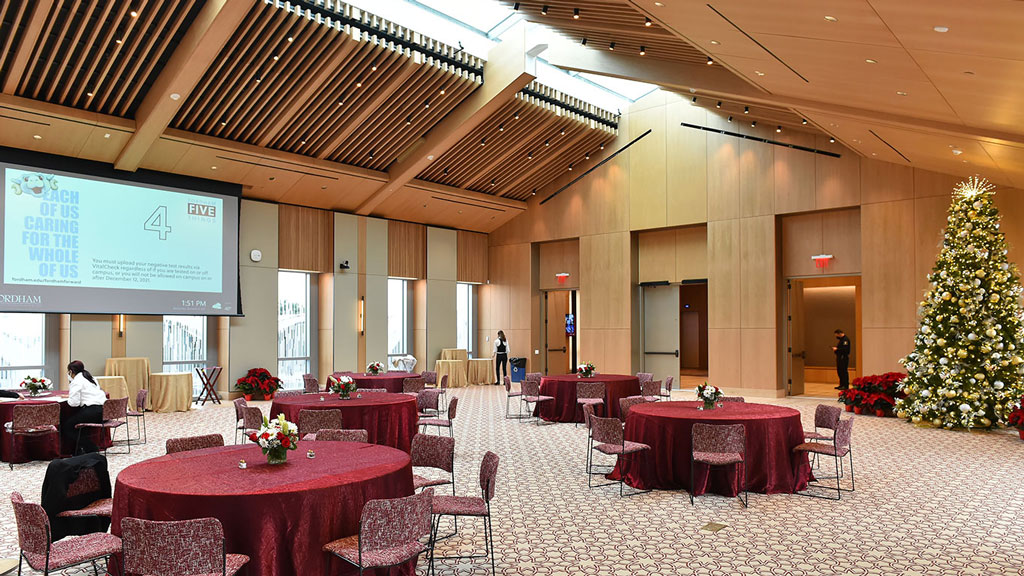 The Great Hall in the campus center during the holidays