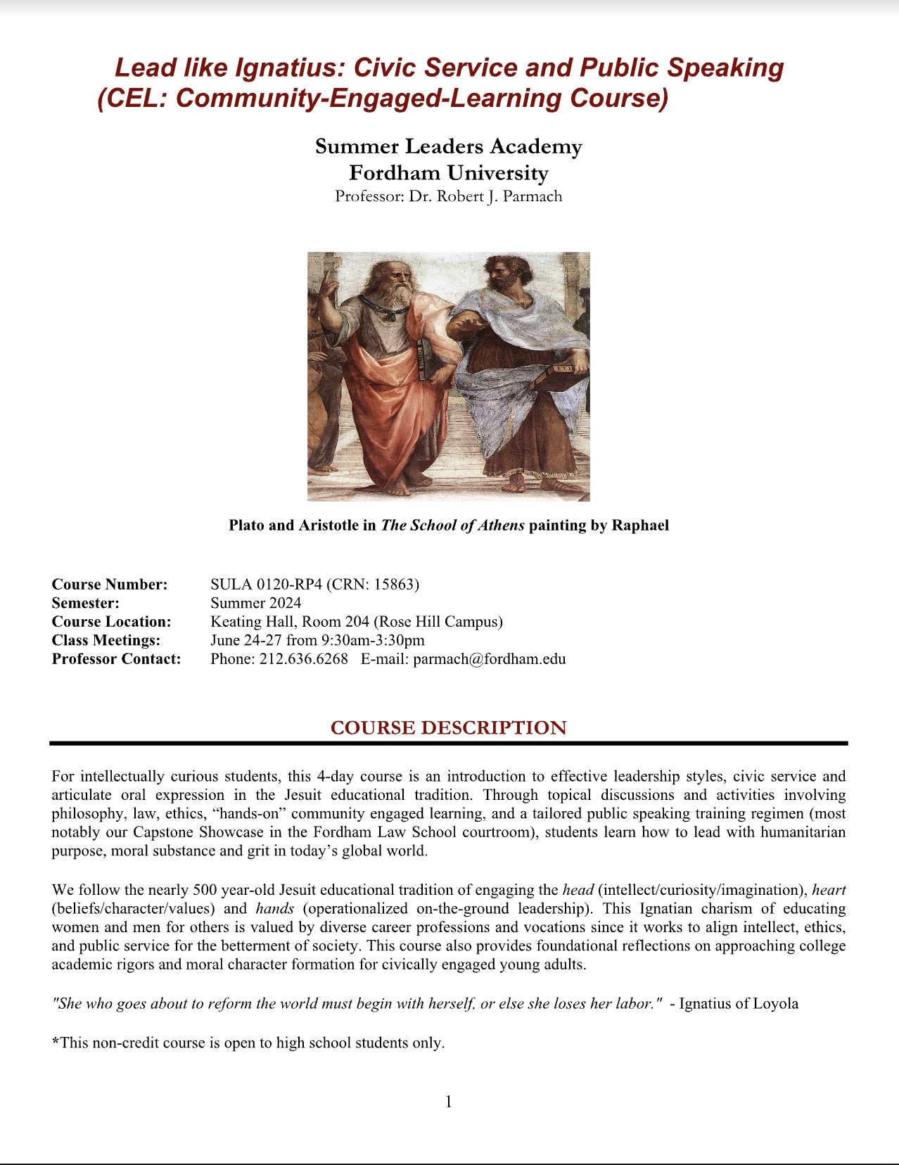 Lead like Ignatius: Civic Service and Public Speaking (CEL: Community-Engaged-Learning Course)