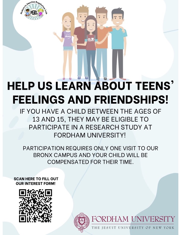 Poster with headline HELP US LEARN ABOUT TEENS FEELINGS AND FRIENDSHIPS!