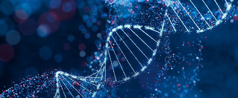 Blue Sparkling DNA Helix Structure for MS in Biotechnology