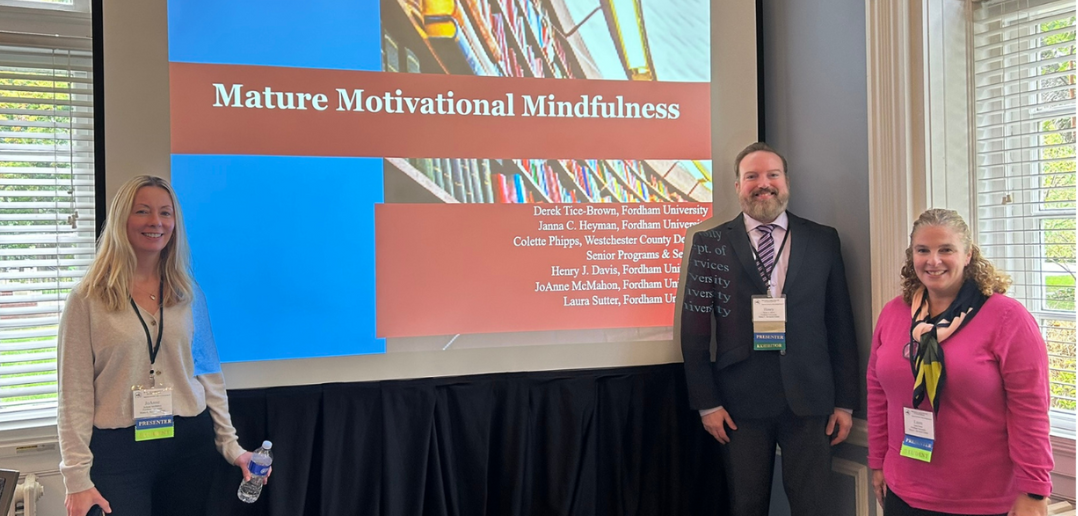 Members of the Fordham GSS Ravazzin Center stand in front of their presentation at The State Society on Aging in New York Conference