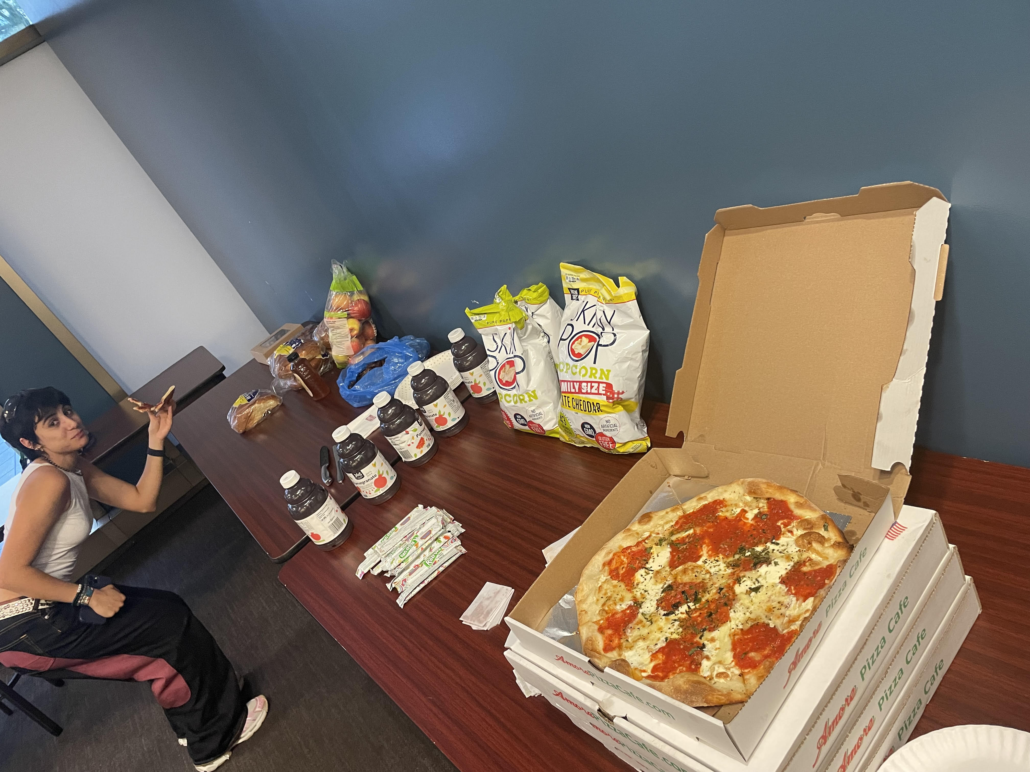 Jewish student excited about pizza